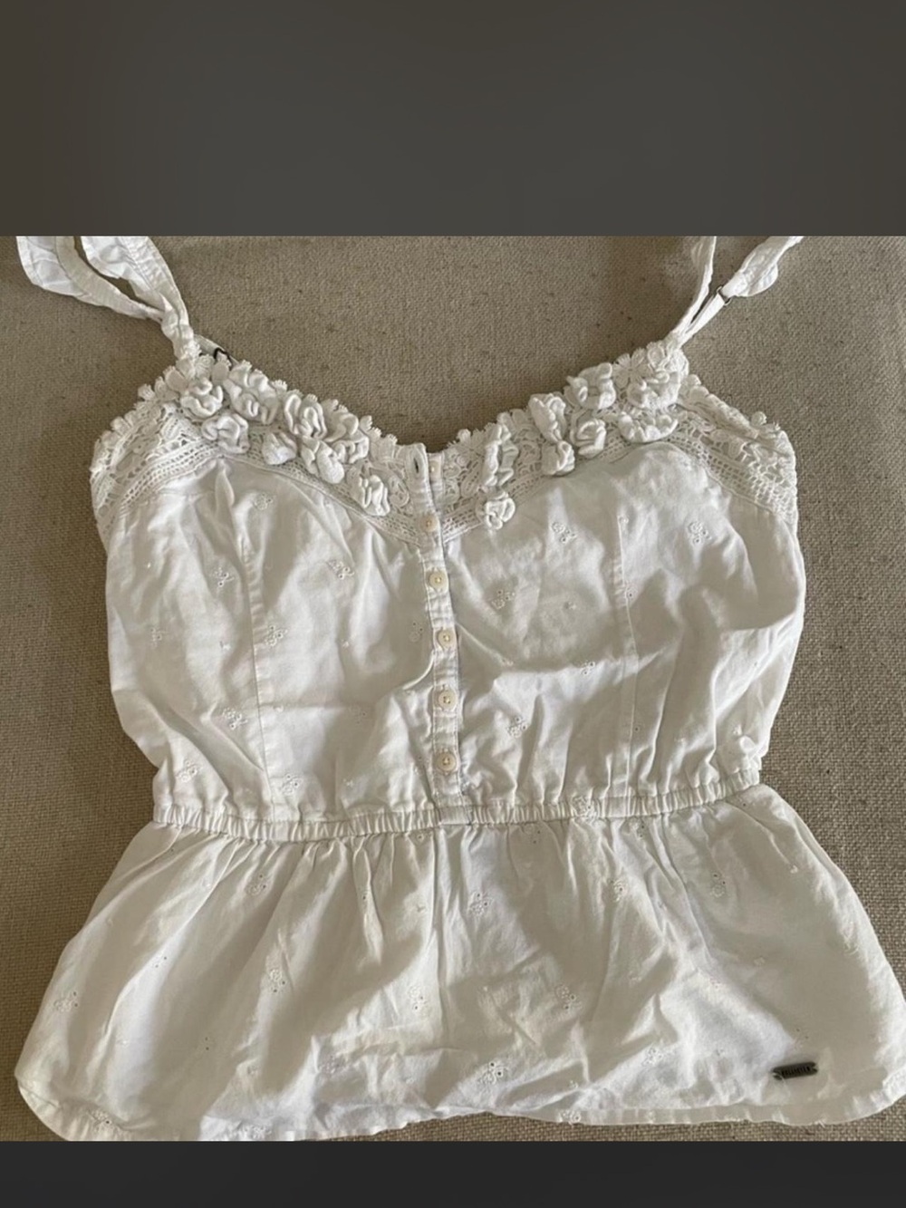 White Eyelet Peplum Camisole with Floral Trim